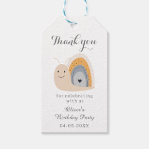 First Birthday Party Snail Rainbow Cute Thank You Gift Tags