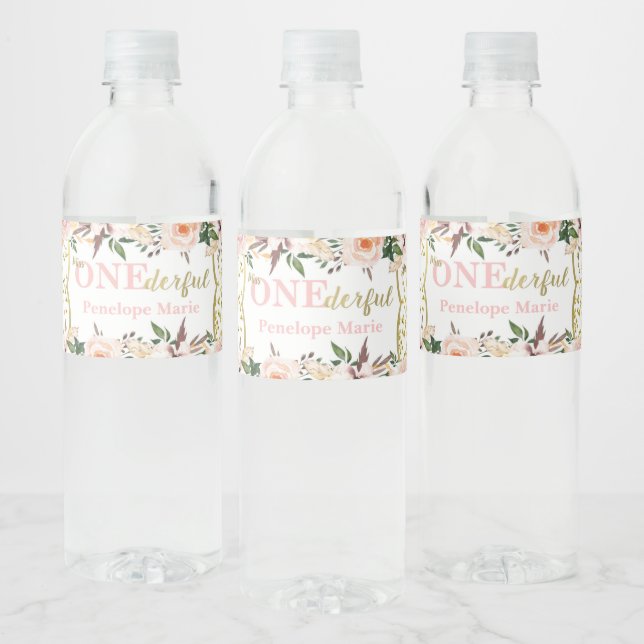 First Birthday Party Water Labels, Boho Bottle Label (Bottles)