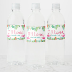 First Birthday Party Water Labels, Flamingos Bottle Label
