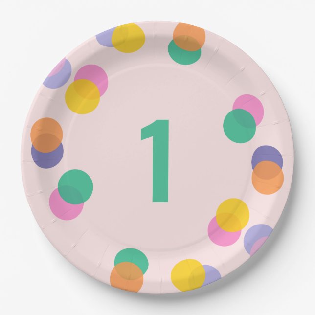 First Birthday Pastel Pink Confetti Paper Plate (Front)