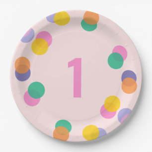 First Birthday Pastel Pink Confetti Paper Plate