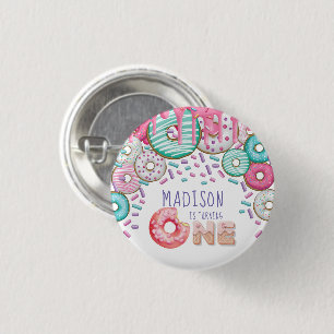 First Birthday  Personalised Doughnut Sprinkles 3 Cm Round Badge