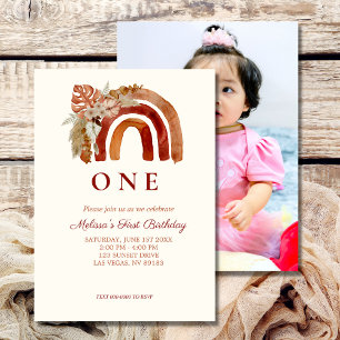 First Birthday Photo Earth Tone Boho Rainbow  Invitation