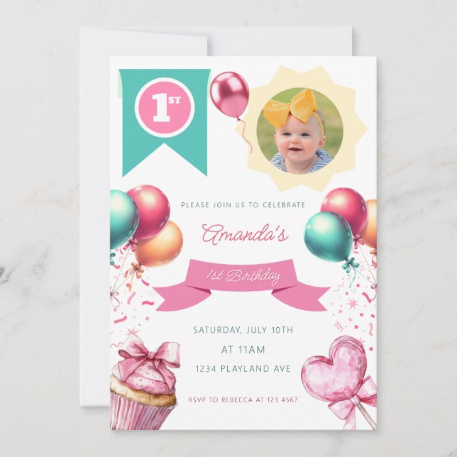 First Birthday Photo Invitation (Front)