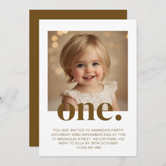 First Birthday Photo Invitation in Brown & White