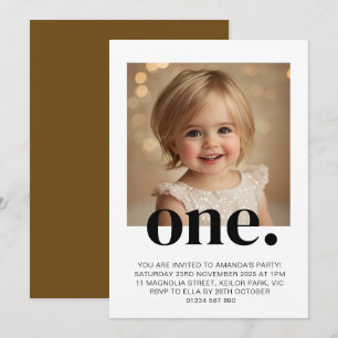 First Birthday Photo Invitation in Brown & White