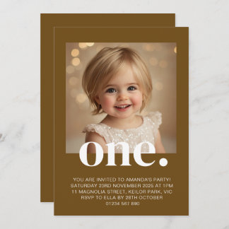 First Birthday Photo Invitation in Brown & White