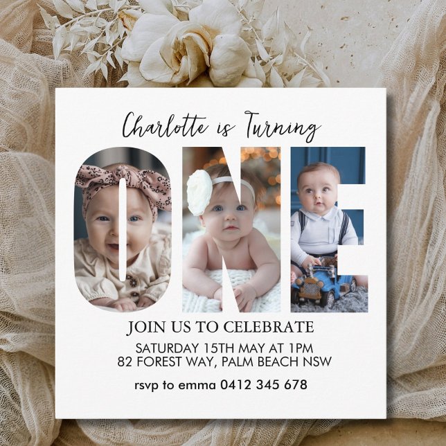 First Birthday Photo Minimal 1st Birthday Party Invitation (Creator Uploaded)