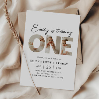 First Birthday Photo Minimal 1st Birthday Party Invitation
