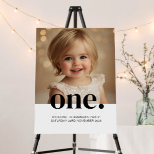 First Birthday Photo Poster in Brown & White