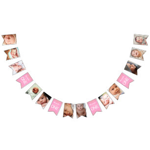 First Birthday Pink   12 Month Photo Bunting