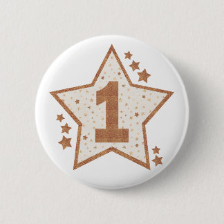 First Birthday Pink and Gold Star 6 Cm Round Badge