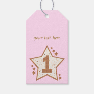 First Birthday Pink and Gold Star Gift Tags