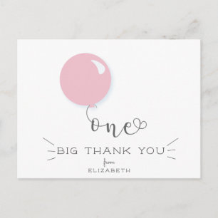 First Birthday Pink Balloon Thank you Post card