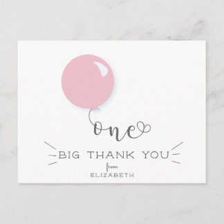 First Birthday Pink Balloon Thank you Post card