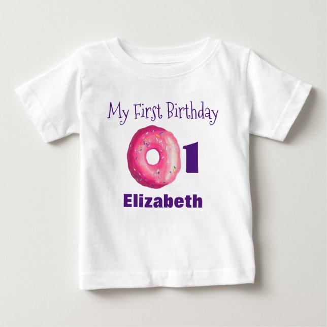 First Birthday Pink Doughnut With Sprinkles Baby T-Shirt (Front)
