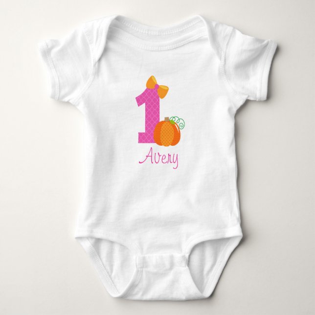First Birthday Pumpkin Baby Bodysuit (Front)