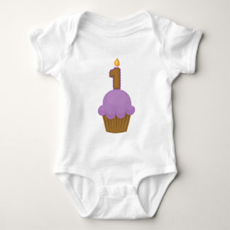 First Birthday Purple Cupcake Baby Bodysuit