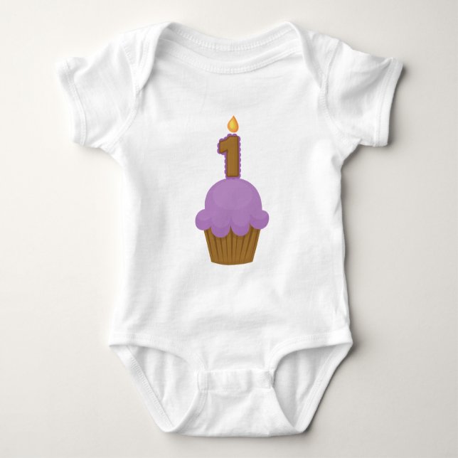 First Birthday Purple Cupcake Baby Bodysuit (Front)
