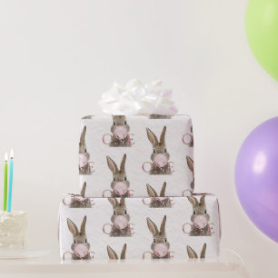First Birthday Rabbit Blowing Pink Bubble gum Wrapping Paper