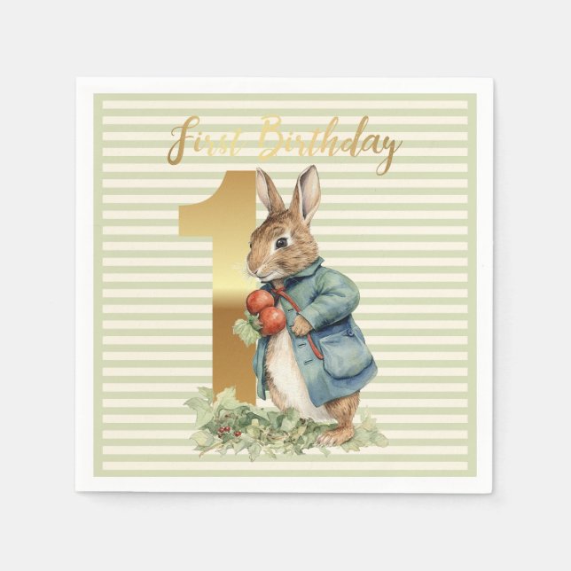 First Birthday Rabbit Gold Number One Napkin (Front)