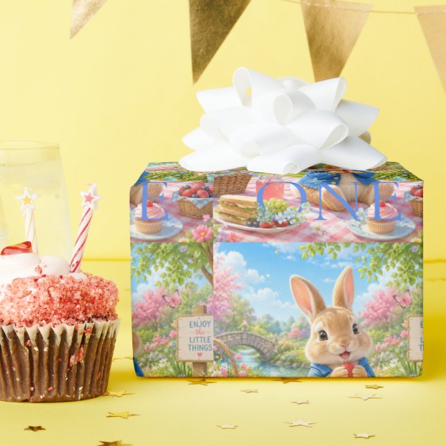 First Birthday Rabbit Having a Picnic Wrapping Paper (Birthday Party)