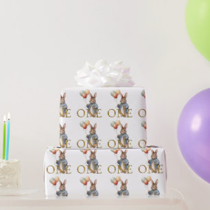 First Birthday Rabbit with balloons Wrapping Paper