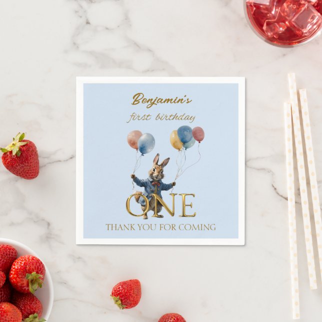 First birthday Rabbit with colorful balloons Napkin (Insitu)
