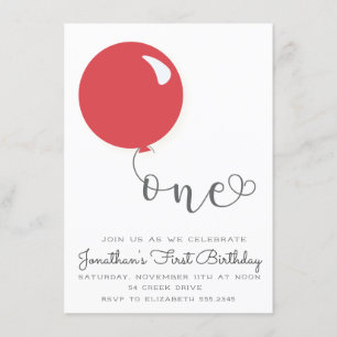 First Birthday Red Balloon Invitation