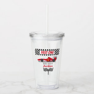 First Birthday Red Race Car Fast One  Acrylic Tumbler