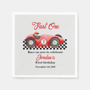 First Birthday Red Race Car Fast One Napkin