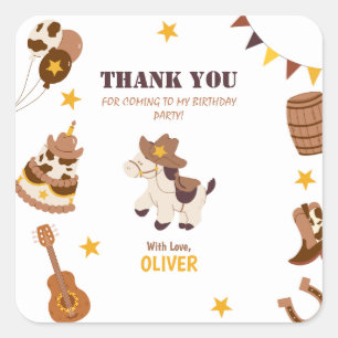 First Birthday Rodeo Boy 1st Thank You Flat Card Square Sticker