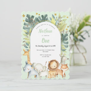 First birthday safari jungle animals invitation