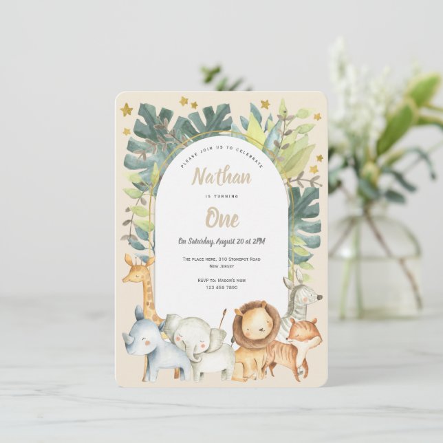 First birthday Safari jungle animals  Invitation (Standing Front)