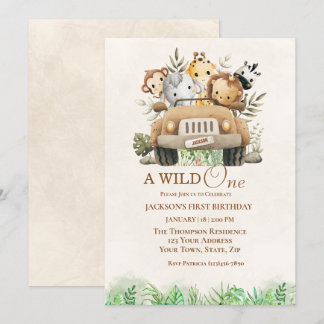 First Birthday Safari Jungle Animals Party Invitation