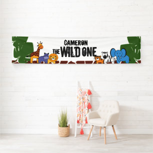 First Birthday Safari Jungle Wild One Personalised Banner