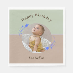 First Birthday Shooting Star Green Brown  Napkin