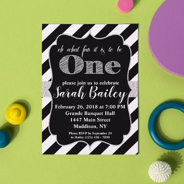 First Birthday Silver Glitter Birthday Invite (Creator Uploaded)