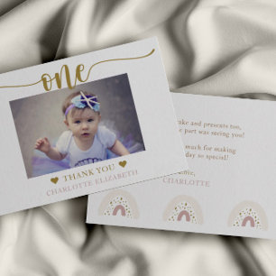 First Birthday Simple Elegant Photo Thank You Card