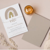First Birthday Simple Minimalist Boho Rainbow 