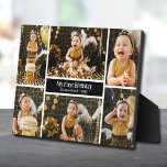 First Birthday Six Photo Collage Plaque<br><div class="desc">A six photo collage of your child/children, their name and occasion message in chic white lettering on black is put directly on the hardboard panel for a stunningly crisp image with an easy wipe clean surface. Tabletop, on a shelf or desk, this plaque with a built-in easel is great for...</div>