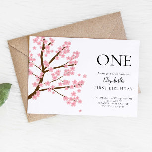 First Birthday Spring Cherry Blossoms Floral Cute Invitation