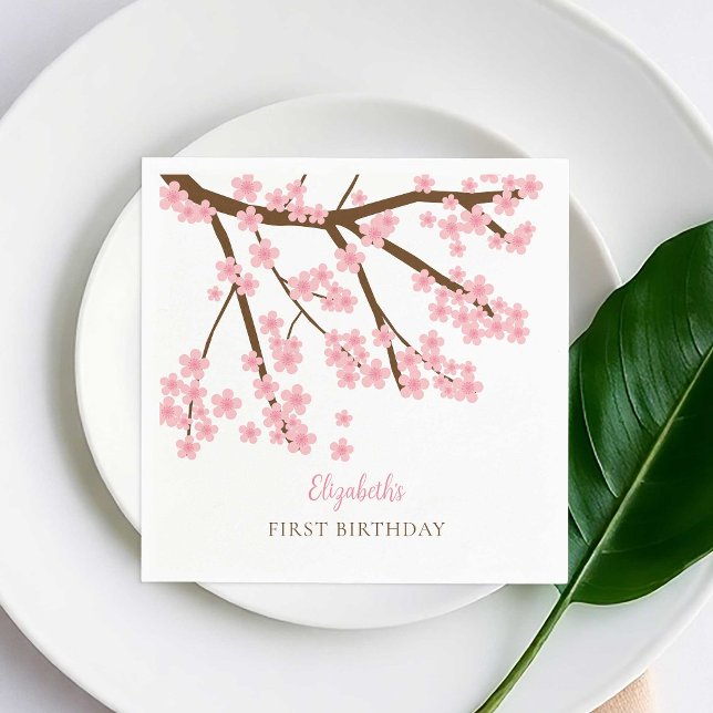First Birthday Spring Cherry Blossoms Floral Cute Napkin (Creator Uploaded)