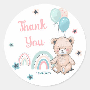 First Birthday Sticker with cute teddy bear.