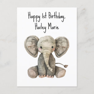 First Birthday Stuffed Elephant Personalised Postcard