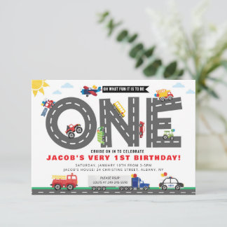 First Birthday Transportation Invitation