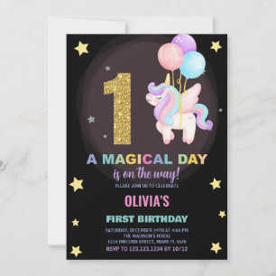 First Birthday Unicorn Birthday Invitations