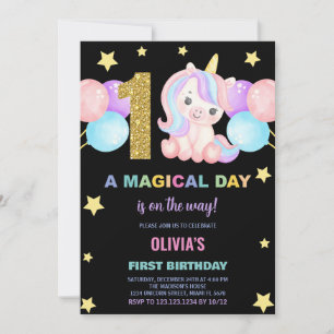 First Birthday Unicorn Birthday Invitations