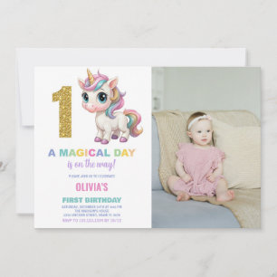 First Birthday Unicorn Birthday Invitations photo