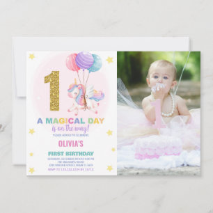 First Birthday Unicorn Birthday Invitations photo